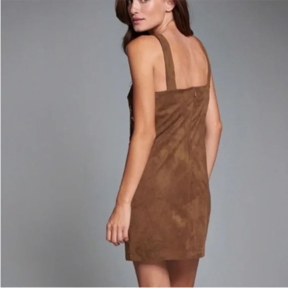 Abercrombie & Fitch Faux Suede Shift Dress Women's 4 Brown Floral Embroidered - Picture 2 of 4